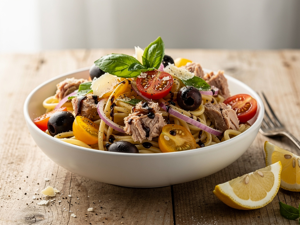 Pastasalat med balsamico-dressing og tunfisk